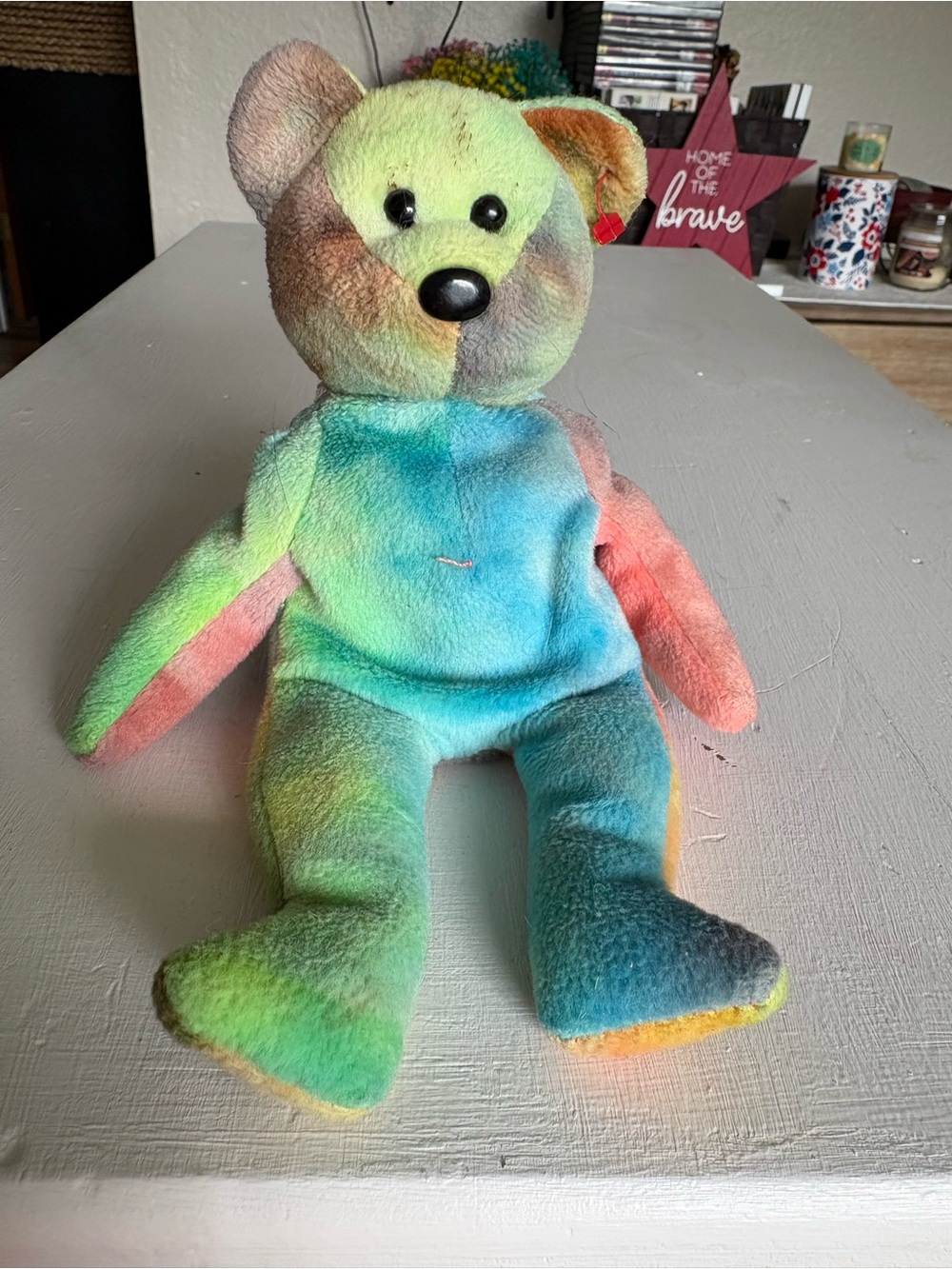 Ty Tie-Dye Plush Bear - Green Blue Pink Yellow Orange Gray